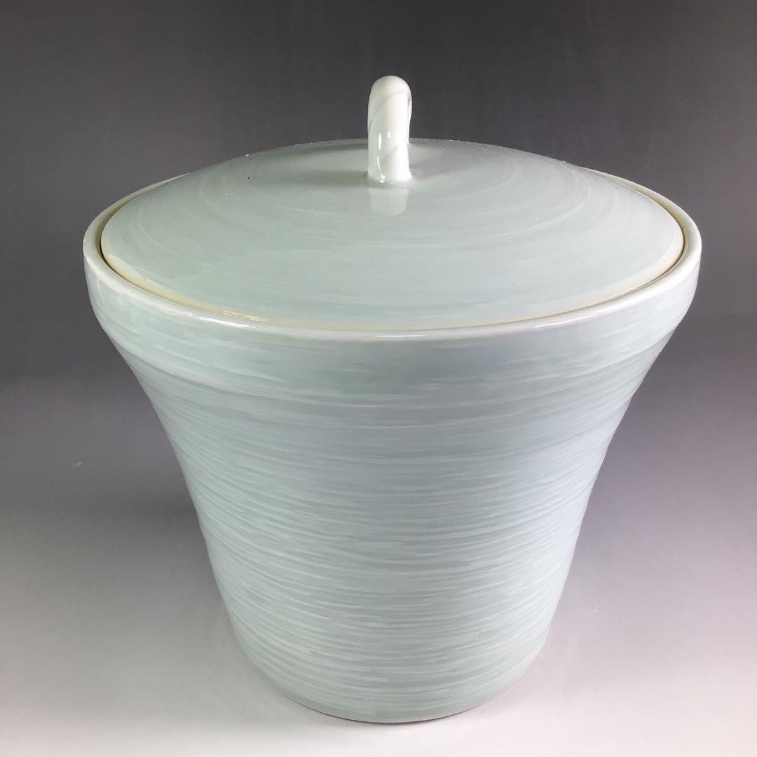 Ｒ６８３　水指　『石崎光四郎造』『青白磁』『末広水指』　共箱　茶道具