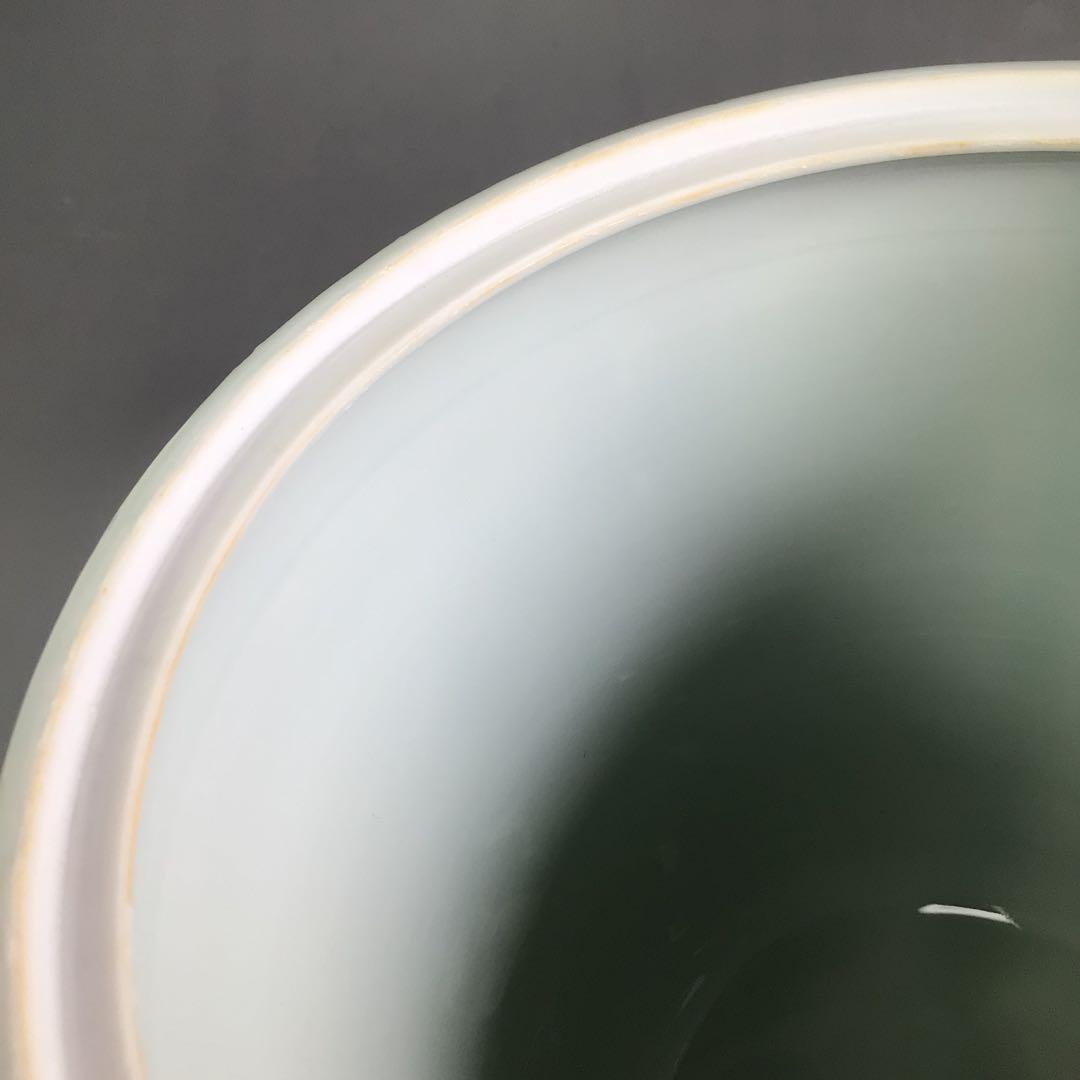 Ｒ６８３　水指　『石崎光四郎造』『青白磁』『末広水指』　共箱　茶道具