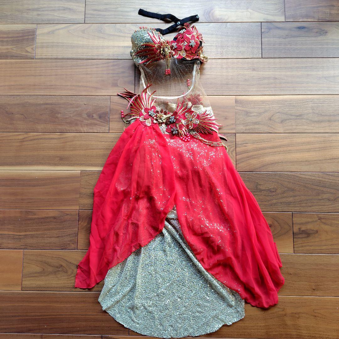 ベリーダンス衣装 赤/ゴールド【S〜Мサイズ】