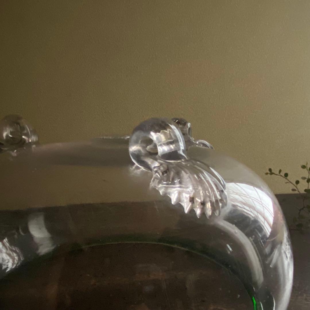 大正〜昭和初期　大正ガラス　吹き硝子　三脚金魚鉢　脚付　希少品