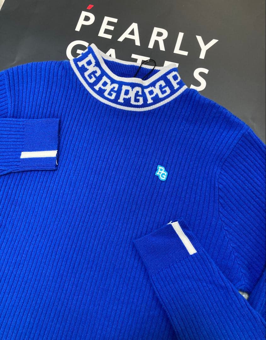 新品 パーリーゲイツ ウールカシミヤ ハイネックニット(5)サイズL/青