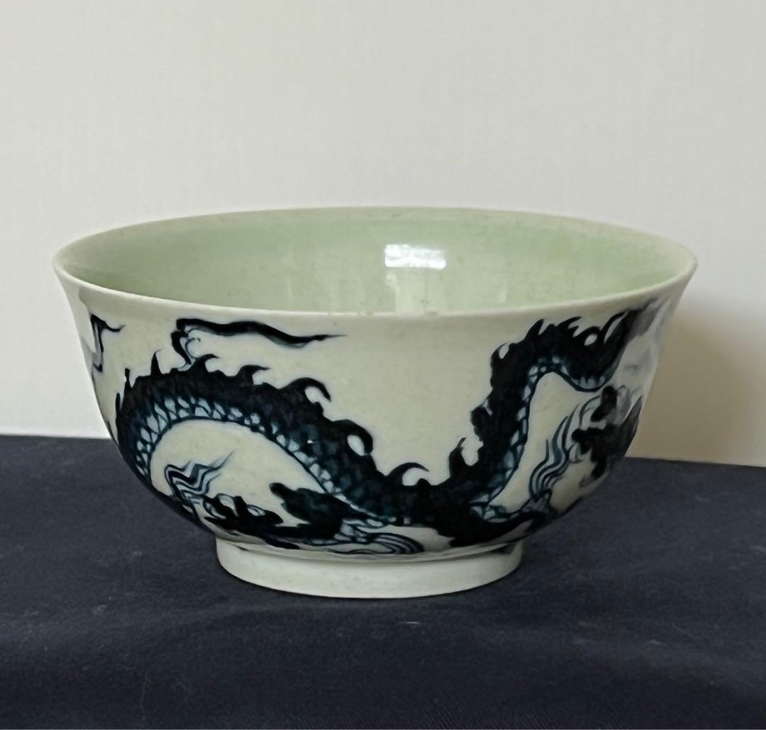 中国 骨董【大明宣徳年製】染付龍文碗