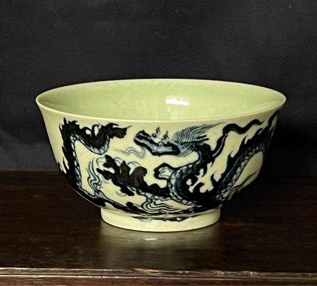 中国 骨董【大明宣徳年製】染付龍文碗