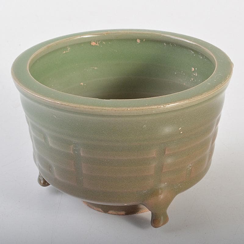 中国　龍泉窯青磁　刻線文三足香炉　C　R6715E