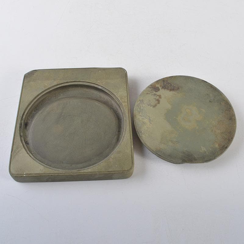 中国　書道具　滑原端渓石　玉泉作　梅木に鳥刻　緑端渓硯　C　R6094