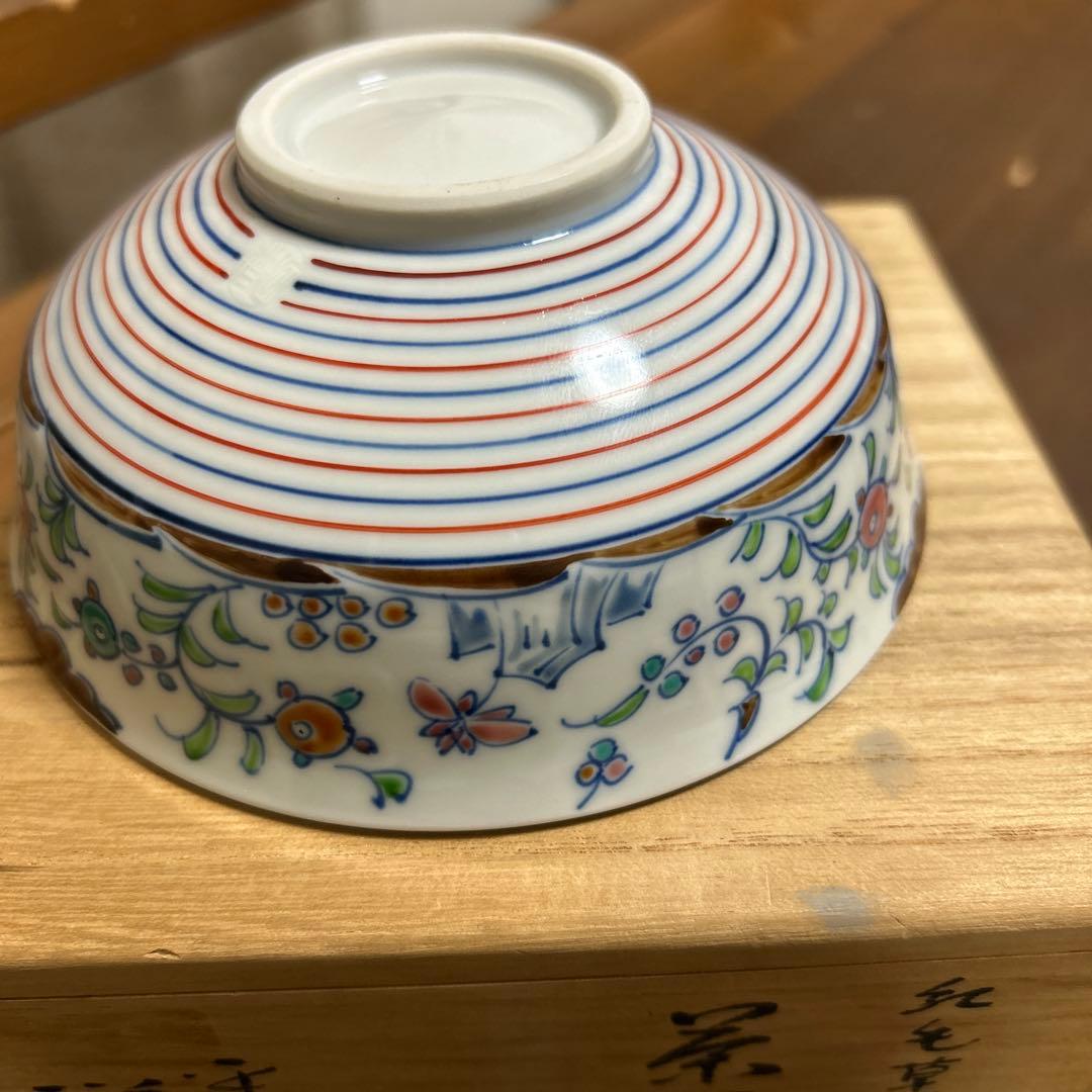 京焼　清水焼　平安祥堂　手塚祥堂造　紅毛草花文　茶碗　抹茶椀