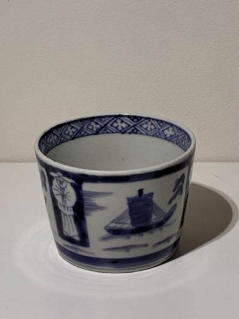 古伊万里 蕎麦猪口 異国人 帆船 ラッタン 南蛮人 アンティーク 骨董2個セット