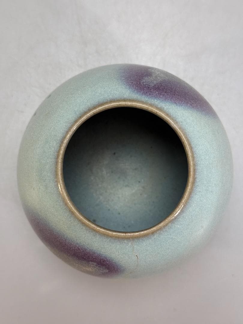 中国美術 澱青釉 紫紅斑 水盂 高さ9.6cm 小壷 茶入 DT075