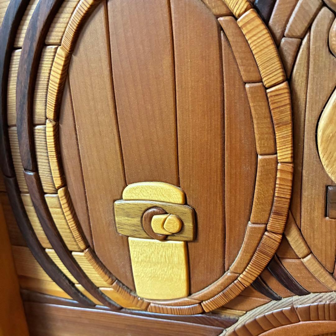 美品 【あさのたかを】木製 組木絵 タイルアート 大型木版画 くま ワインセラー