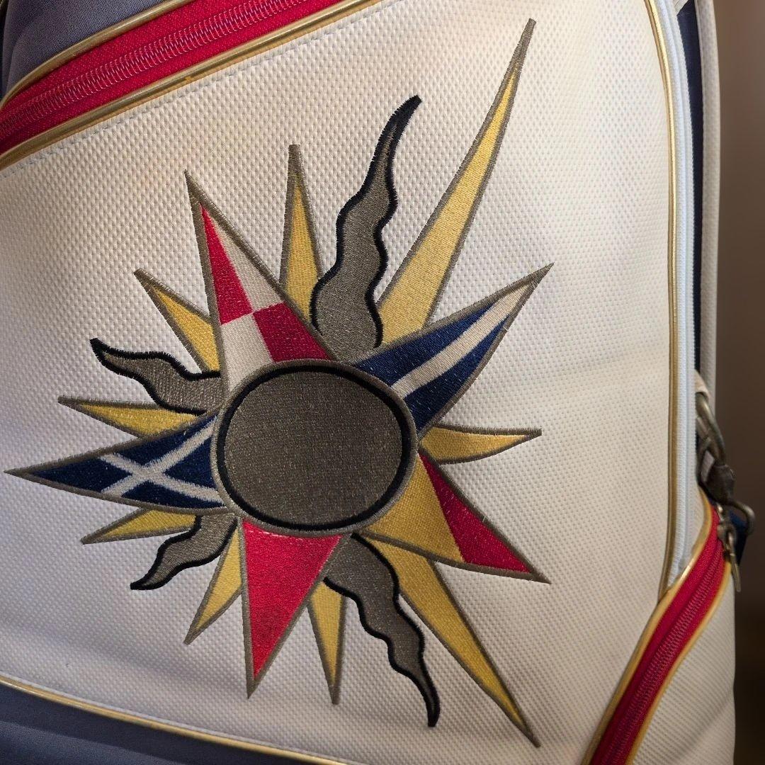 ※タバコ臭付着・黄ばみ色あせ汚れ切れ擦れ有りジャンボ尾崎プロ太陽 キャディバッグ