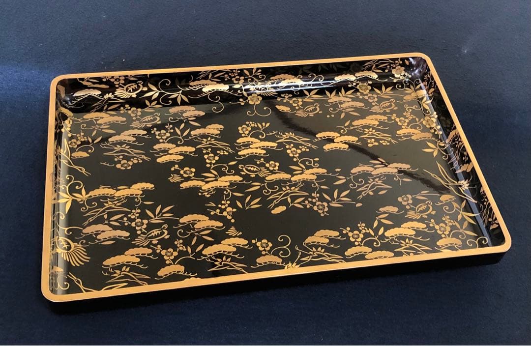 《R》松竹梅鶴亀蒔絵 廣盆 広盆 木製漆器 木箱 260209け1