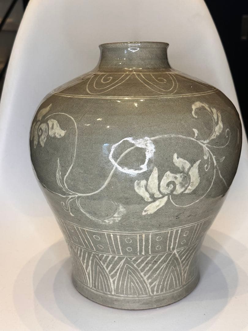 李朝 象嵌青磁 唐草文 大花瓶 古陶 古美術 骨董品 コレクション
