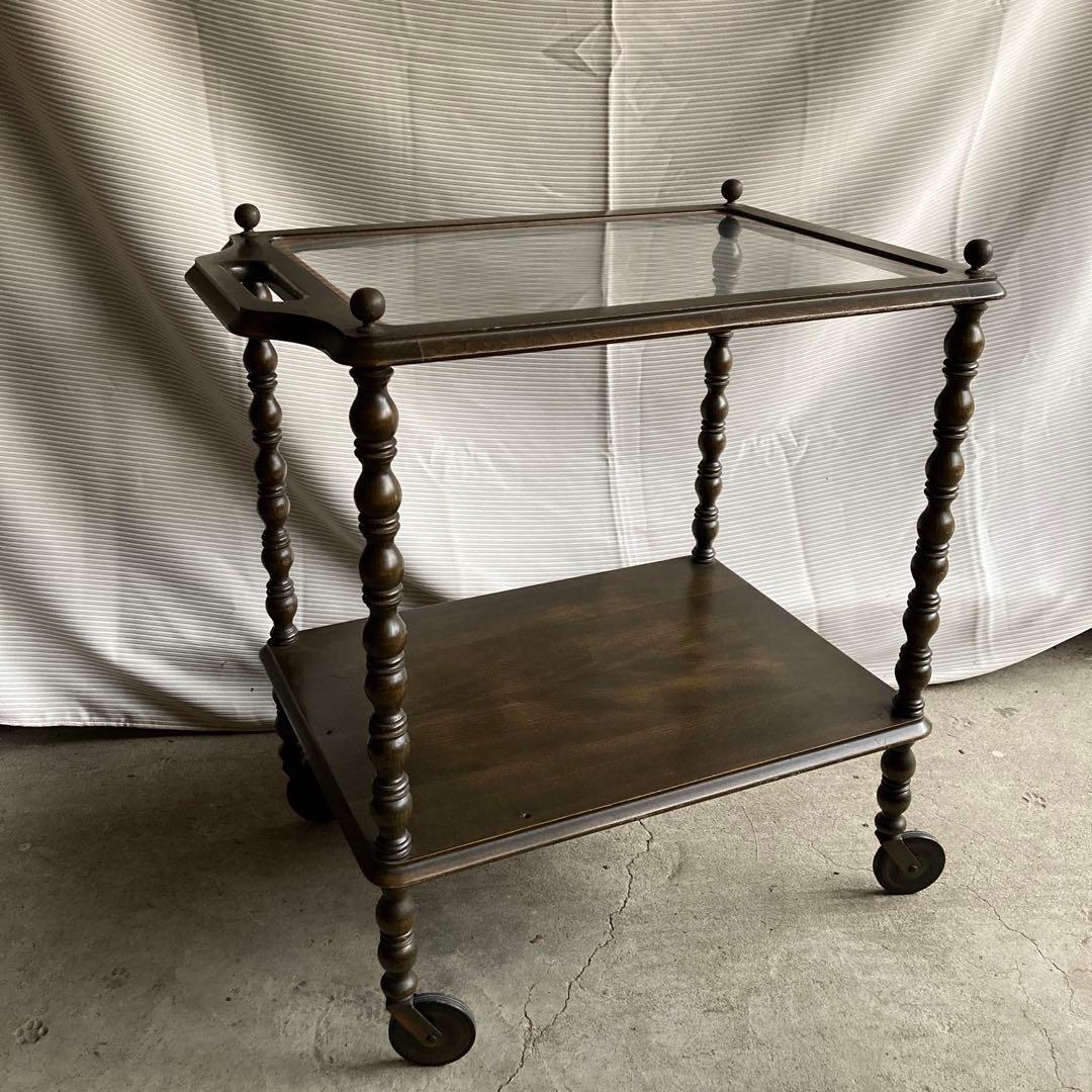 古道具　木製トロリーワゴン