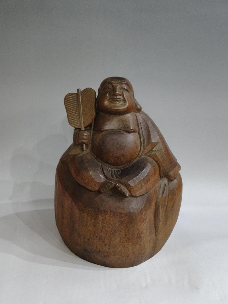 期間限定特価！　木彫　布袋様座像　弥勒菩薩　飛騨高山彫刻　30cm