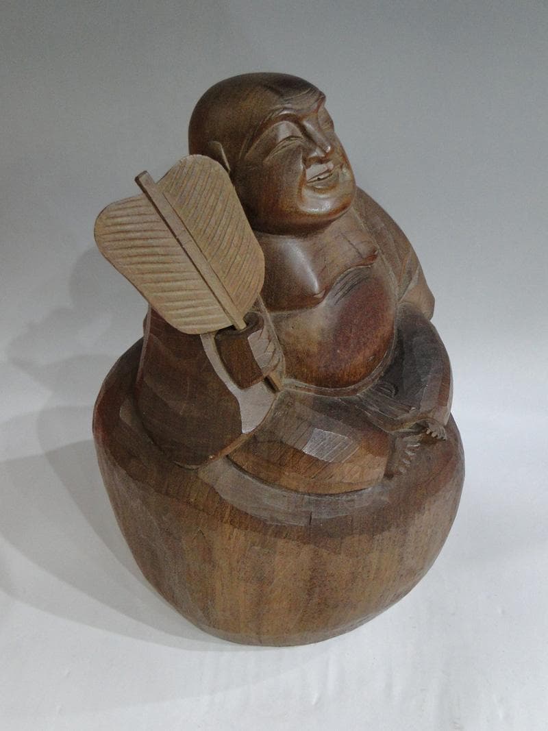 期間限定特価！　木彫　布袋様座像　弥勒菩薩　飛騨高山彫刻　30cm