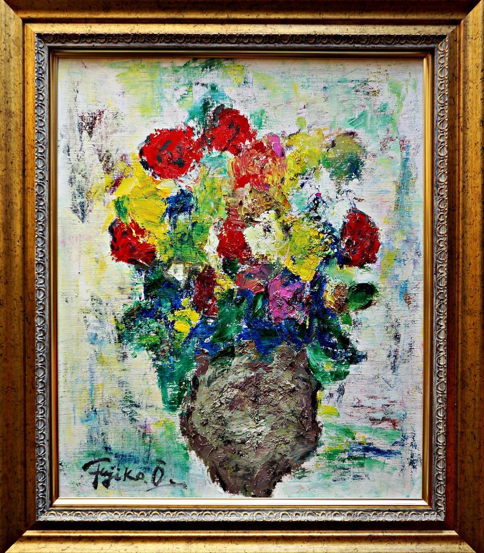 大澤扶二子■薔薇■金色新品額■大きいサイズのF8号絵画■油彩画■絵画■静物画■花