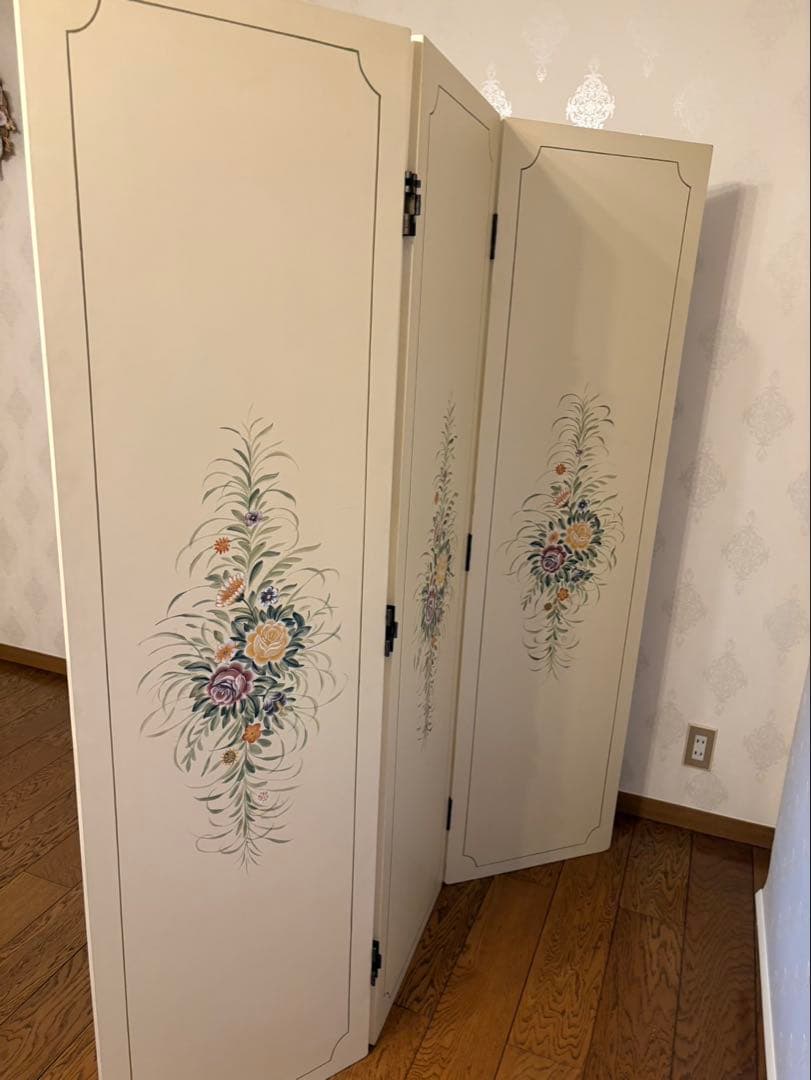 花柄・風景画の三つ折りスクリーン