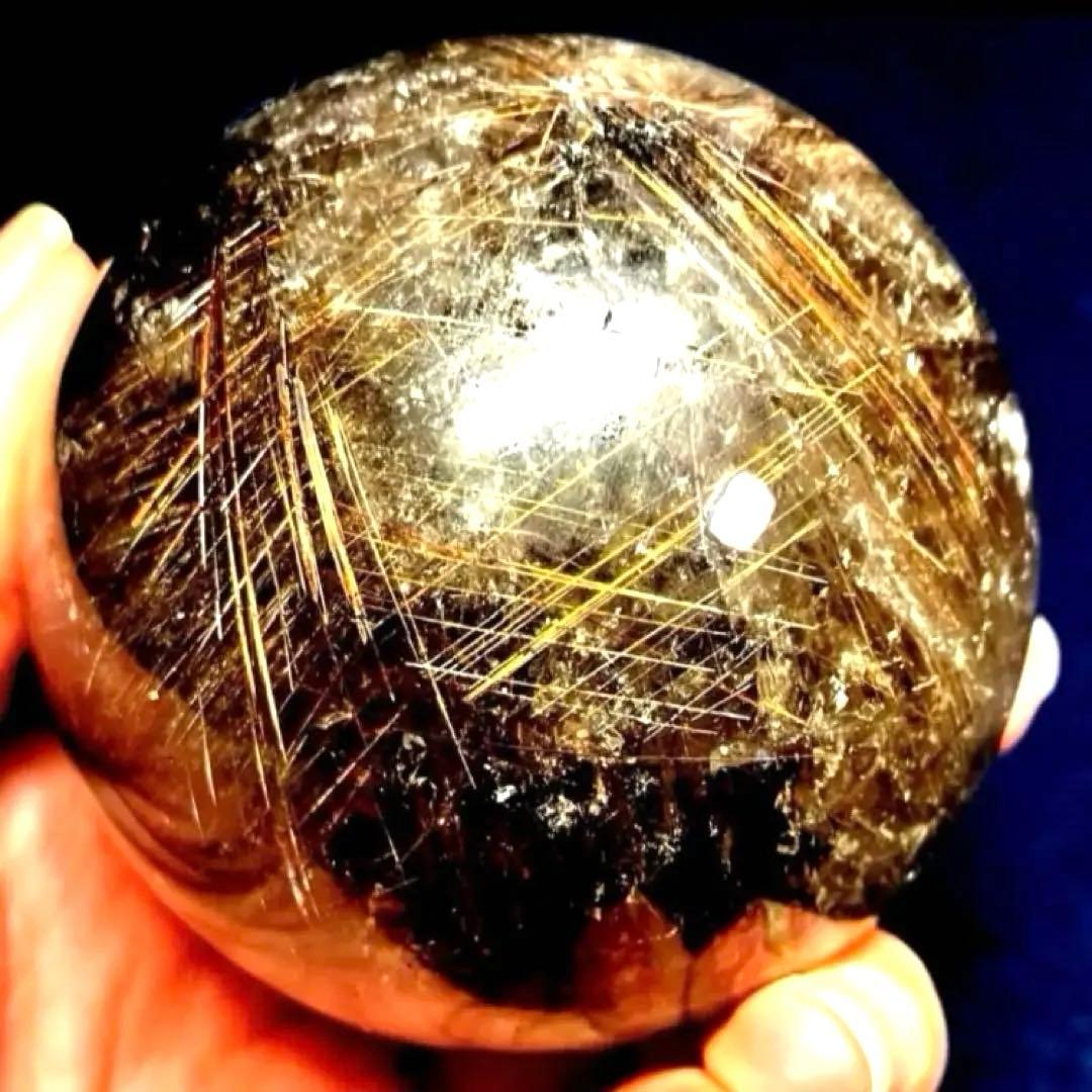 超大玉　67mm ゴールドスモーキールチルクォーツ　金針水晶　パワーストーン