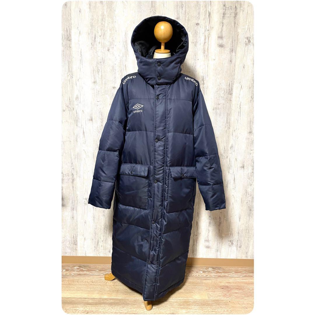 ■美品■アンブロ　極暖ベンチコート　ロングダウンコート　取外しフード　ロゴ刺繍