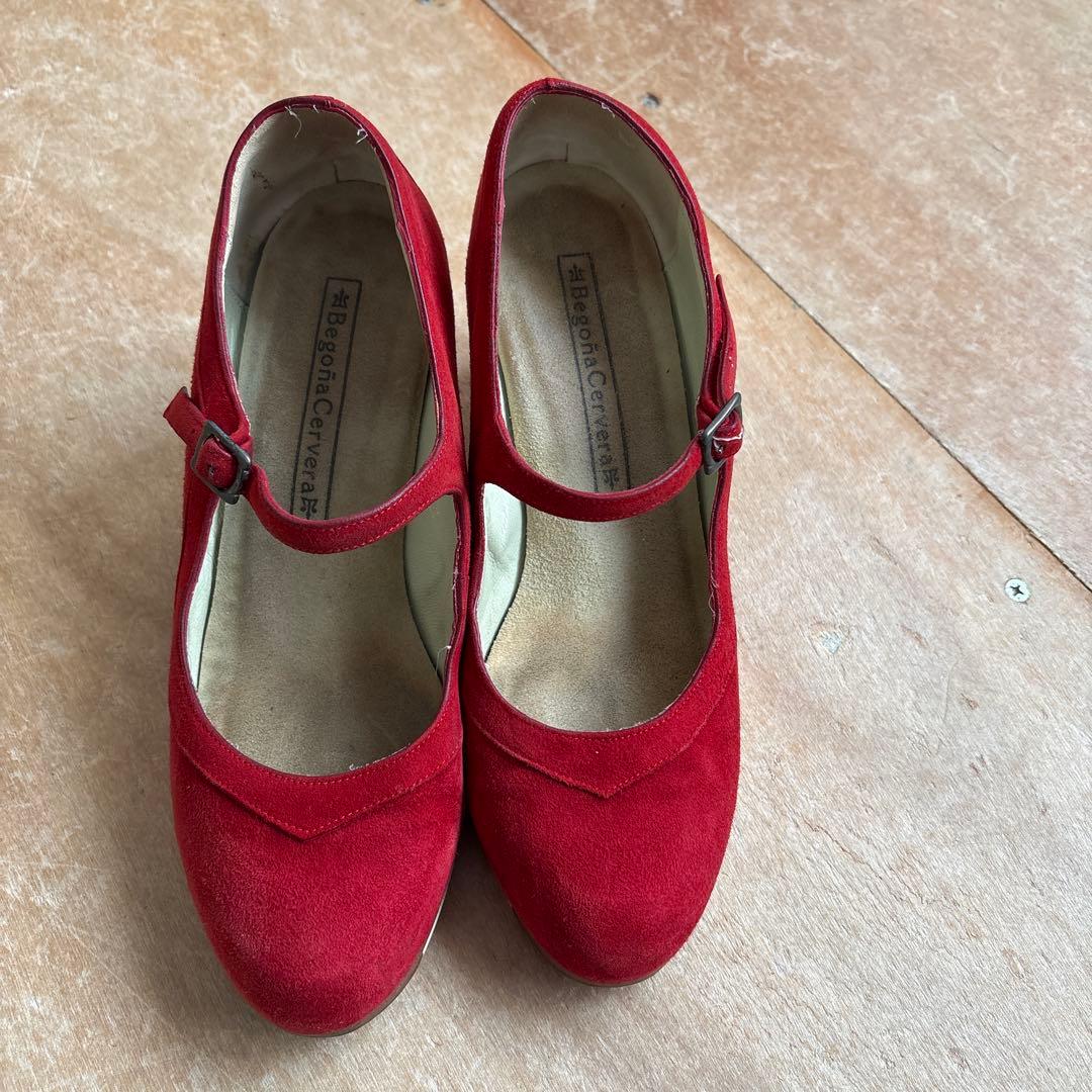 フラメンコシューズ 赤スウェード　36.5