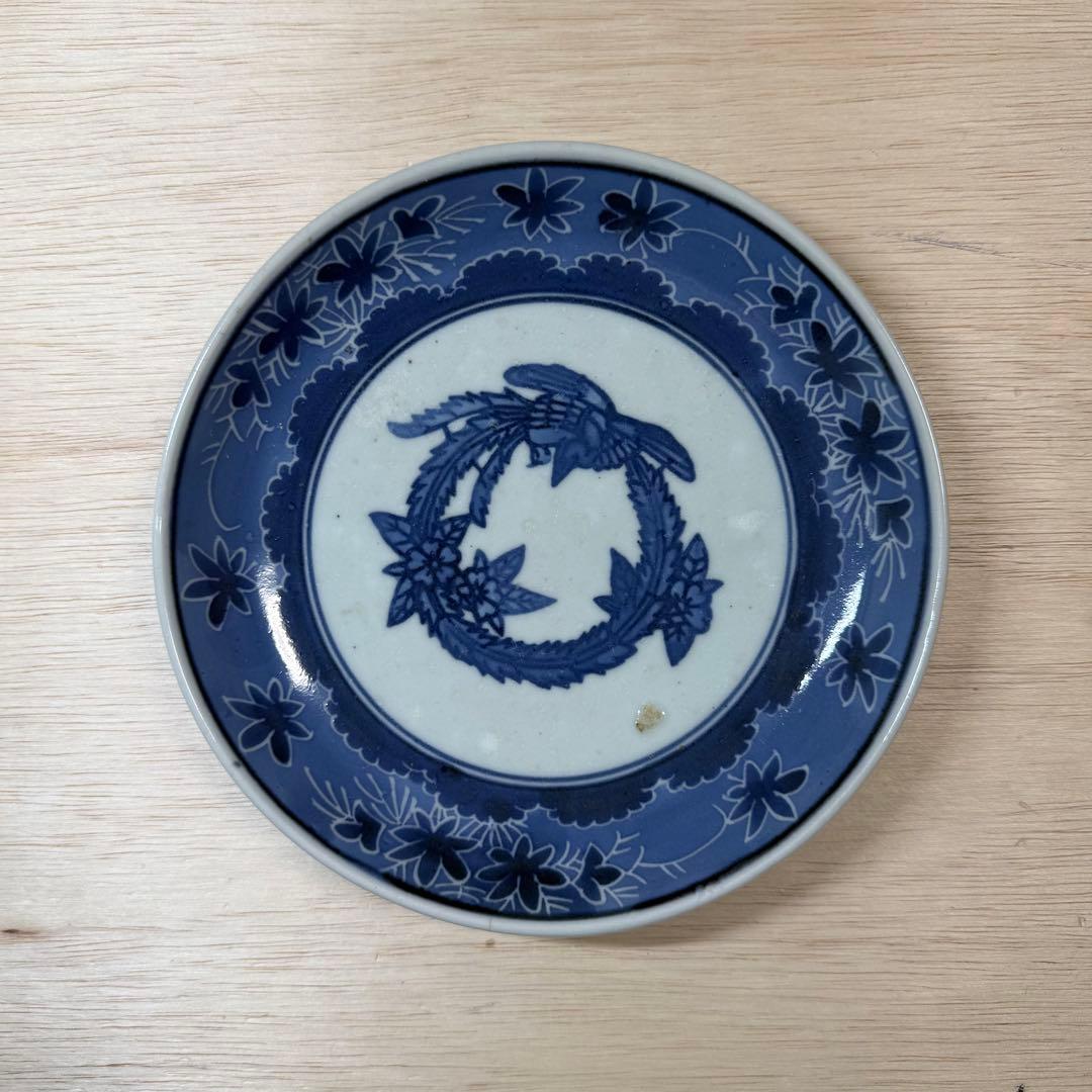 古伊万里 染付 こんにゃく印判 六寸皿 中皿 江戸時代 蒟蒻印判 古美術 骨董