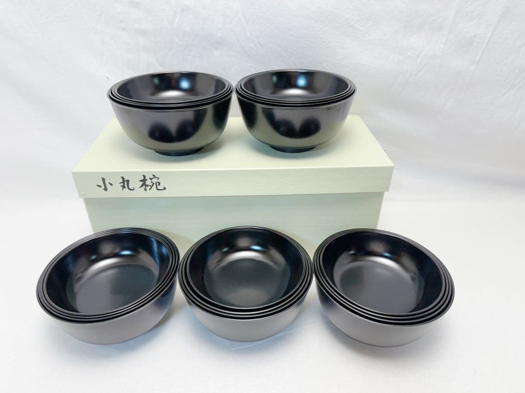未使用 懐石道具 黒塗 四つ椀 小丸椀 5客揃 元箱