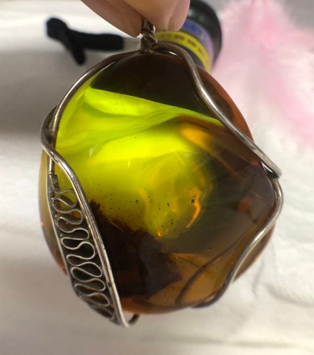 植物入りペンダント ネックレス 即納 琥珀 天然石 銀 シルバー アレルギー対応