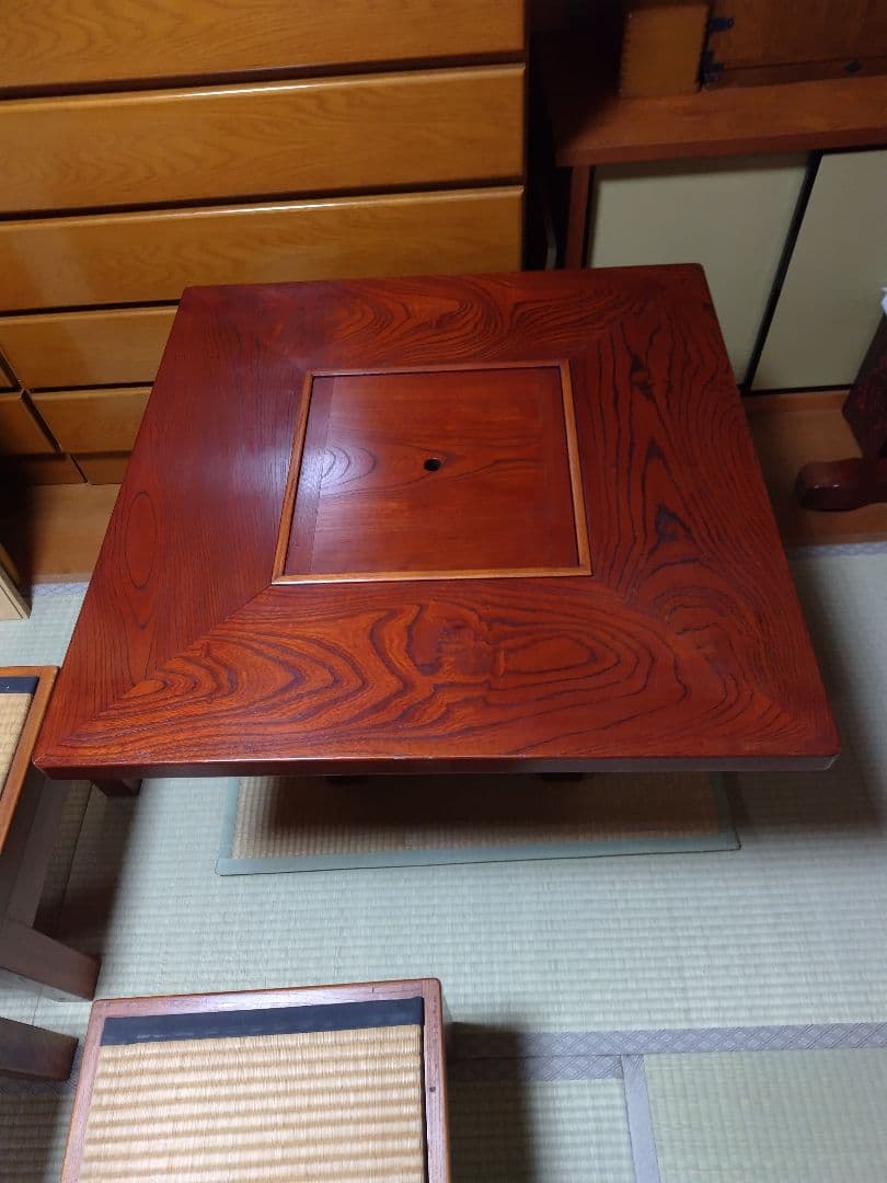 囲炉裏ダイニングテーブル　正方形　銅製火鉢付　灰付　上段のみ