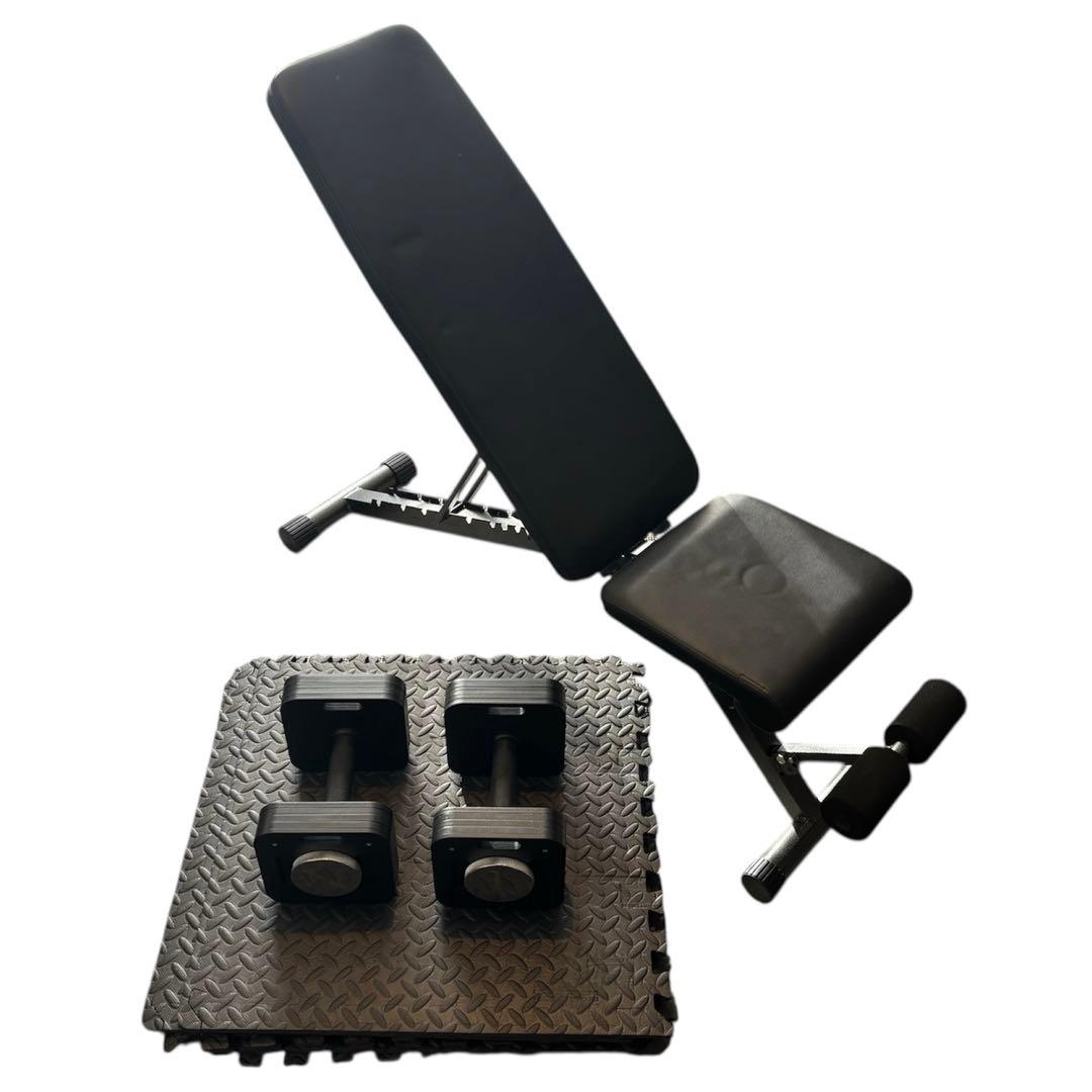 【引き取り・栃木限定】可変式 20kgダンベル 2個 ・トレーニングベンチ