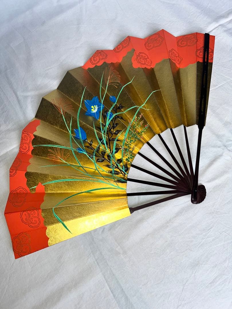 金地に秋草手描き仕舞扇♢特注品