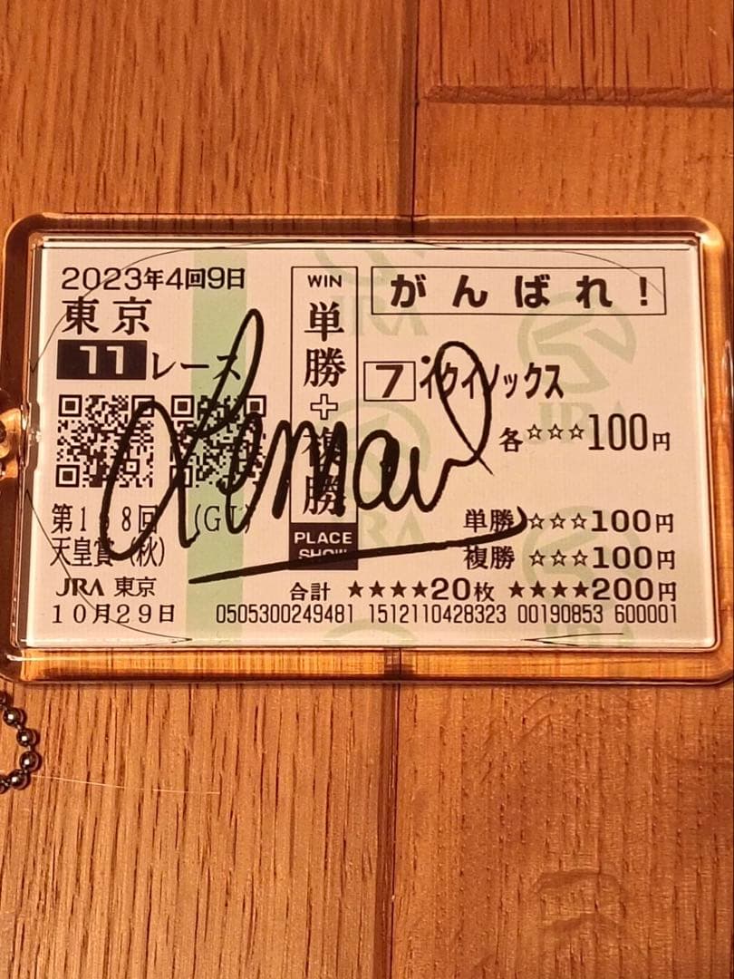 イクイノックス　2023 天皇賞秋　　ルメール直筆サイン　馬券ホルダー　馬券　鬣