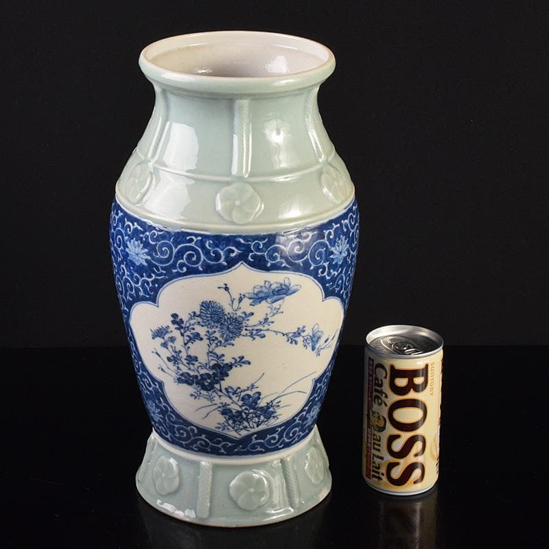 瀬戸焼　古瀬戸　青磁染付　四君子文　花瓶　高さ約30㎝　D　R7683B