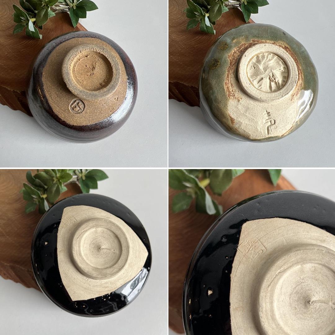 k037 茶道具 抹茶碗 3個セット 侘び寂びを感じさせる素朴な逸品 緑・茶・黒