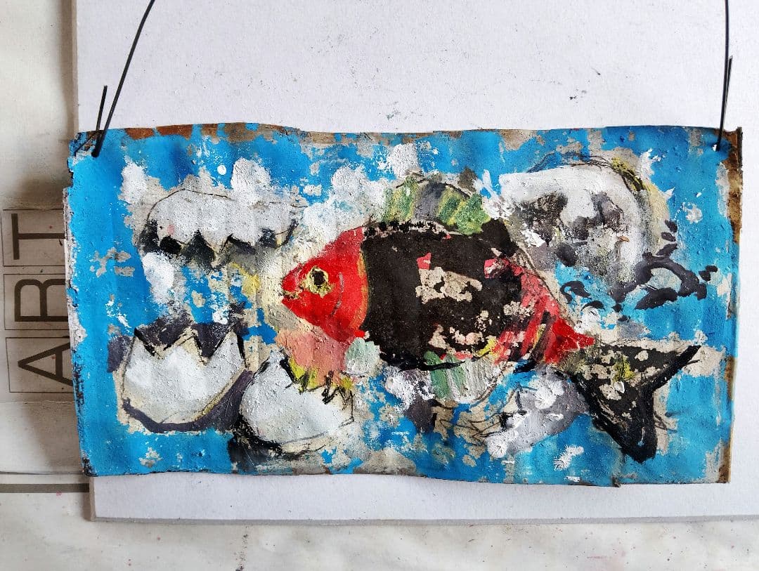 抽象的な魚の油彩画タナゴ