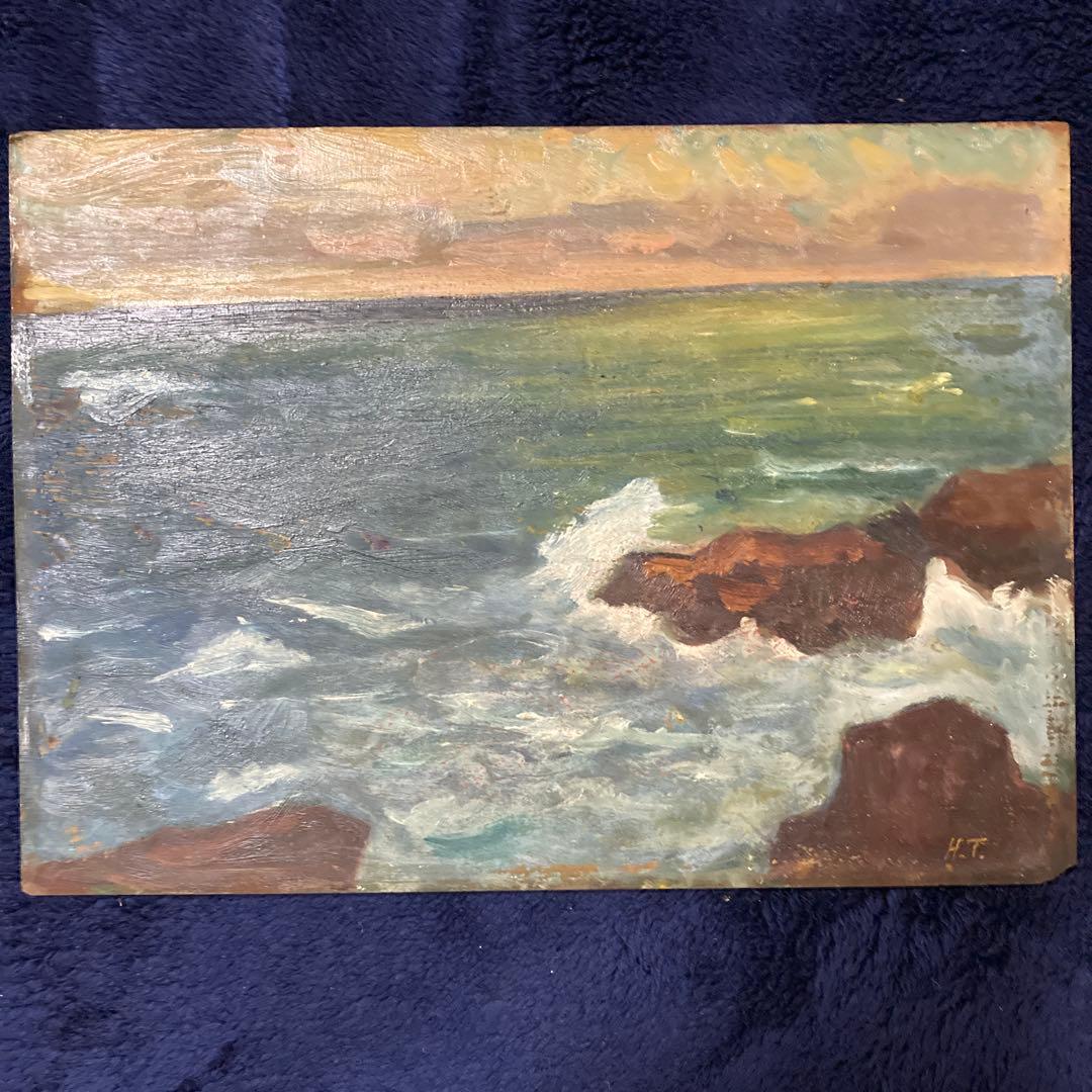 高木春太郎「海」 額42.7×51.5 絵24×33cm￼ 板絵油彩画