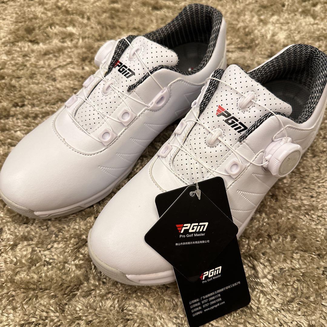 【新品】PGM ゴルフシューズ ホワイト ダイヤル式靴紐 スニーカー レディース