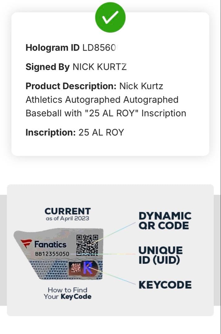 値下中ニック・カーツ選手サイン入り野球ボール AL ROY 新人王サインボール