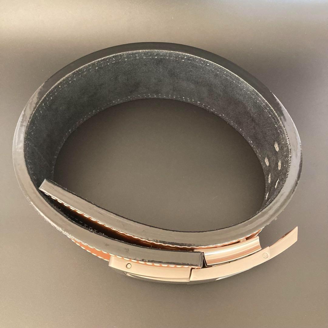 パワーリフティングベルト レバーアクション Mサイズ 本革 茶×マット銀 可変式