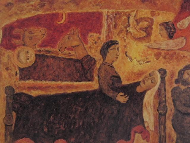 吉野純、【聖書物語（生誕）】、希少な額装用画集より、新品額装付