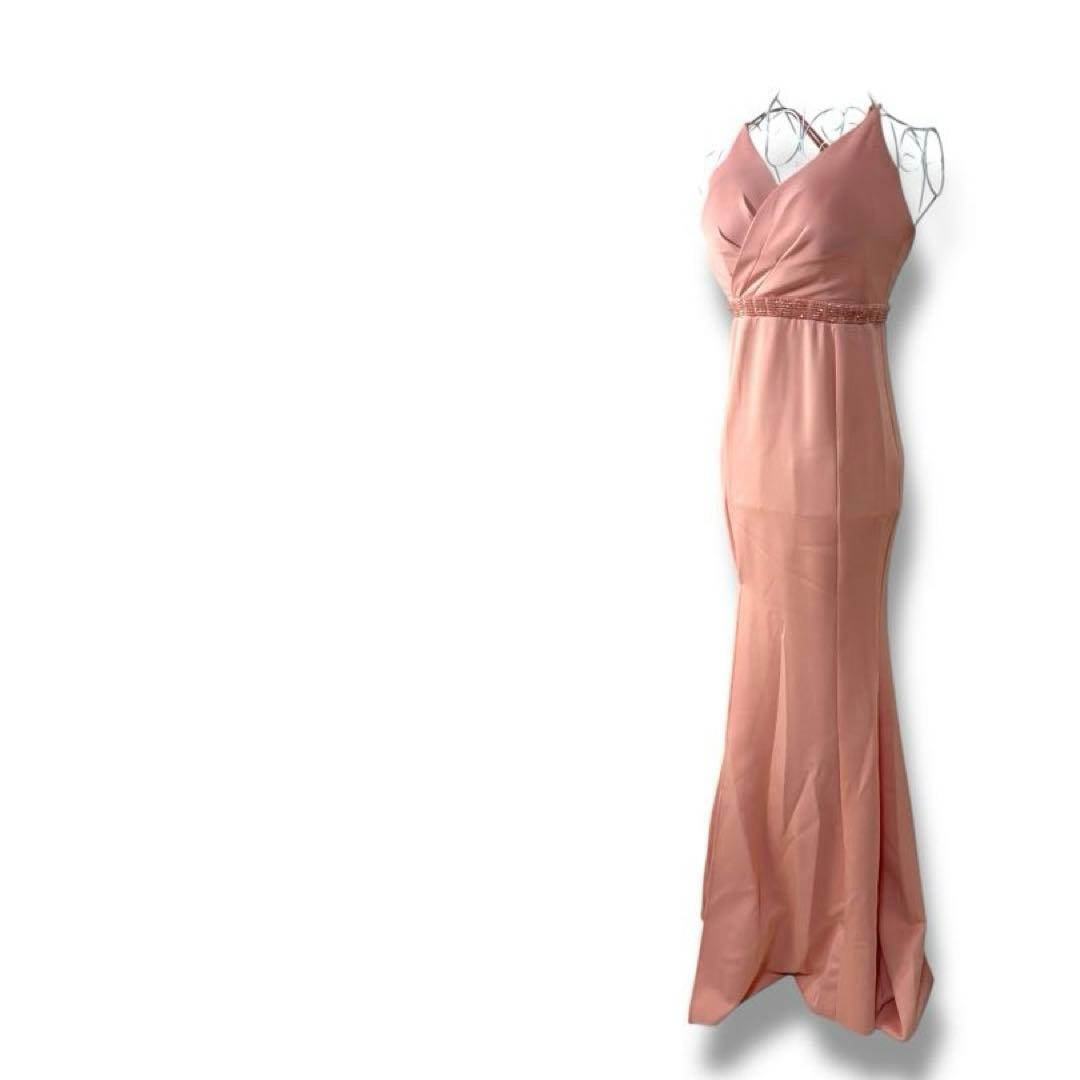 Kalinai（カリナイ）S】ピンク スリット入りロングドレス　クロスストラップ