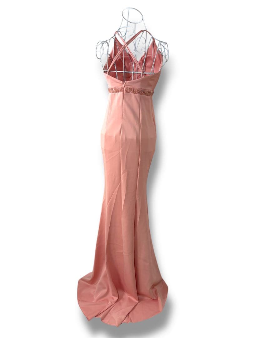 Kalinai（カリナイ）S】ピンク スリット入りロングドレス　クロスストラップ