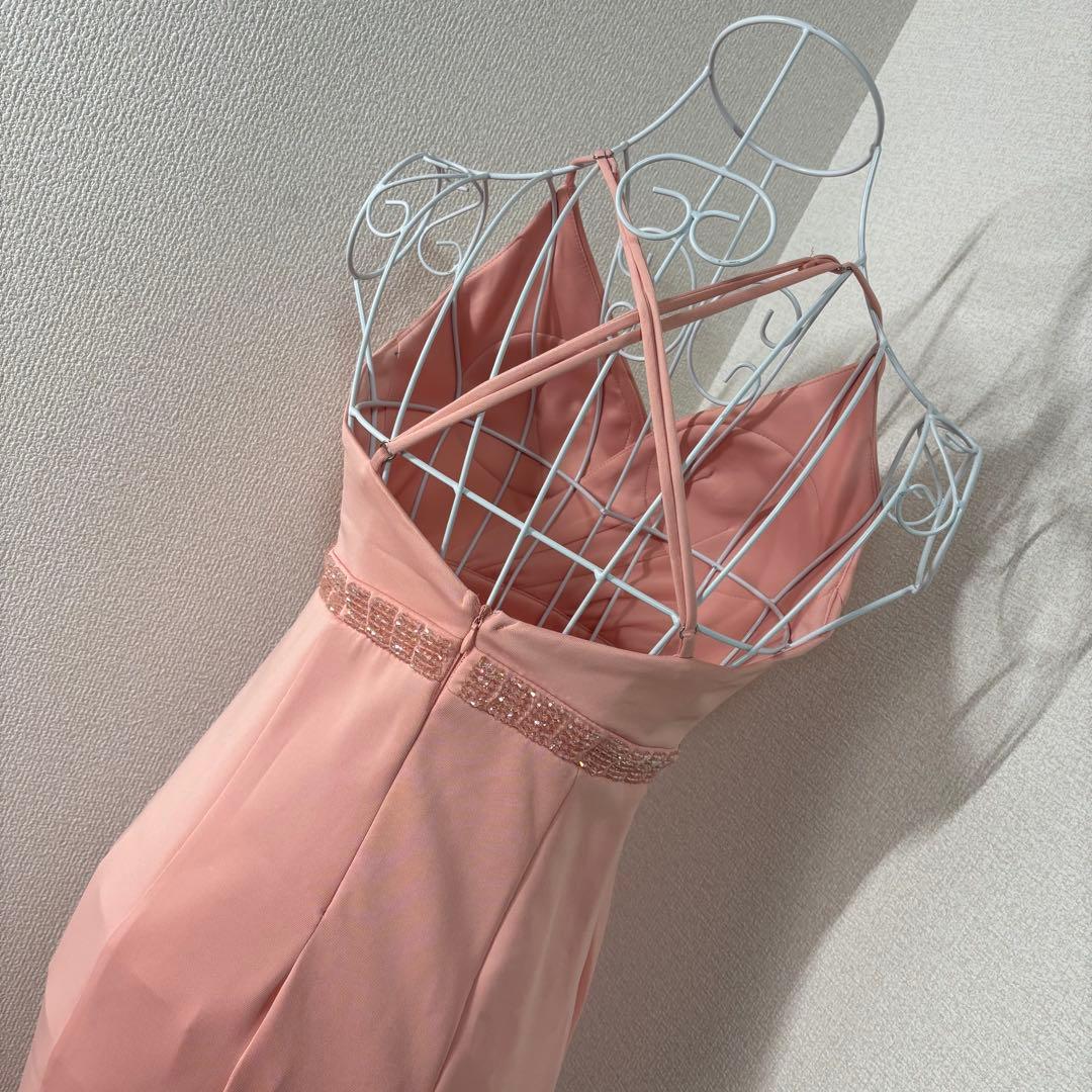 Kalinai（カリナイ）S】ピンク スリット入りロングドレス　クロスストラップ