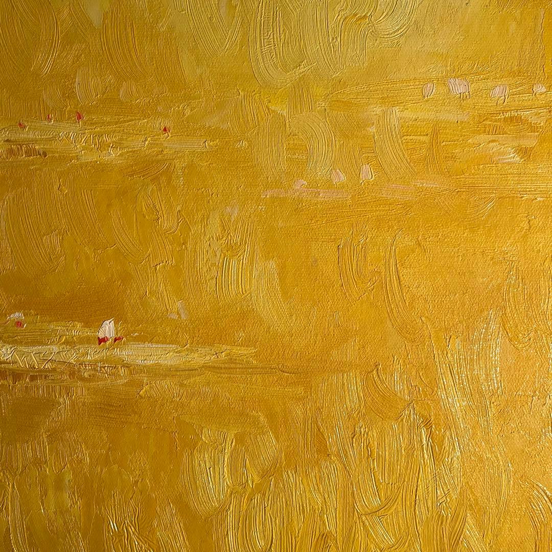 ★秀作★ 手書き油絵 クロード・モネ 睡蓮の池 黄金色 額付 絵画 油彩画