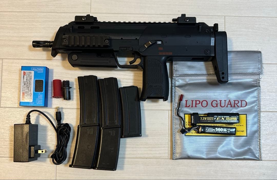 東京マルイMP7A1 リポ化 マガジン×2、バッテリー、充電器、耐火袋セット