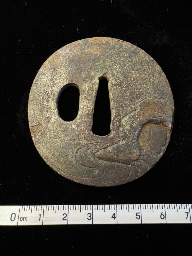 在銘 國忠作 鉄地鐔 風景図 鍔 拵 日本刀 刀装具 骨董 古美術 江戸時代