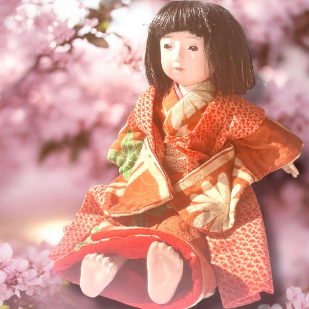市松人形 石黒人形店 大正 ガラス目 3つ折れ 抱き人形 縮緬着物 1912年~