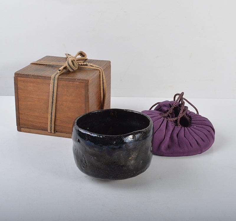 Gojyo　茶道具　楽吉左衛門　黒楽茶碗　仕覆付　共箱　M R4387