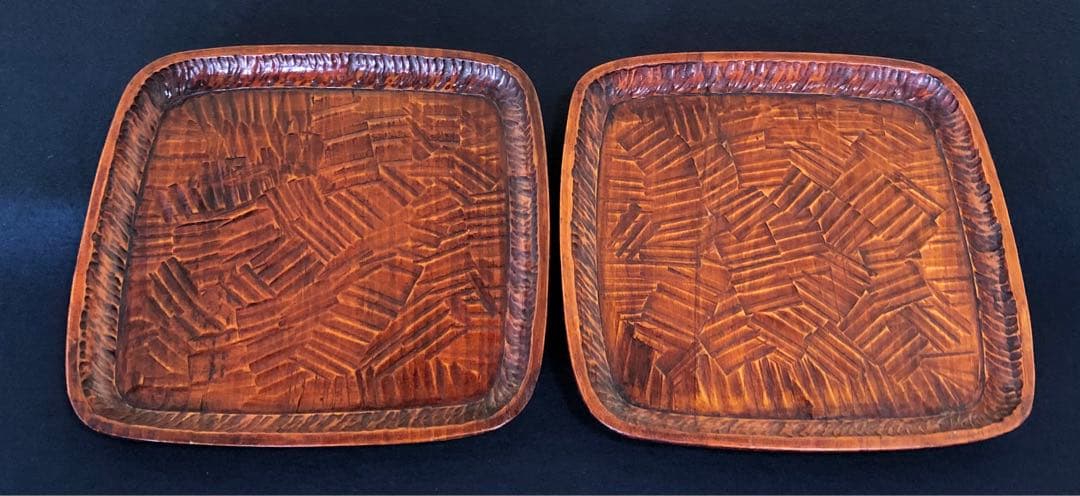 割引❗️《R》伝統工芸 讃岐彫 小膳2客 讃岐膳 讃岐盆 木製　251007あ7