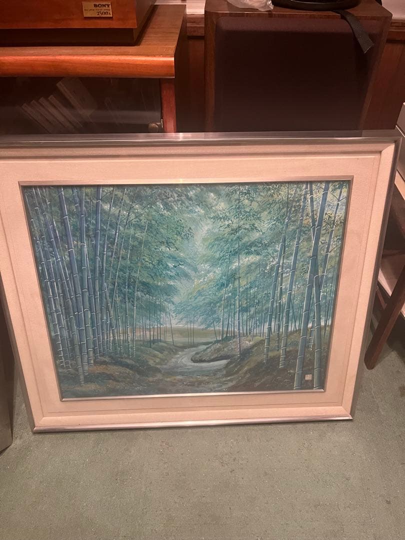 竹林の風景 水彩画 シルバーフレーム