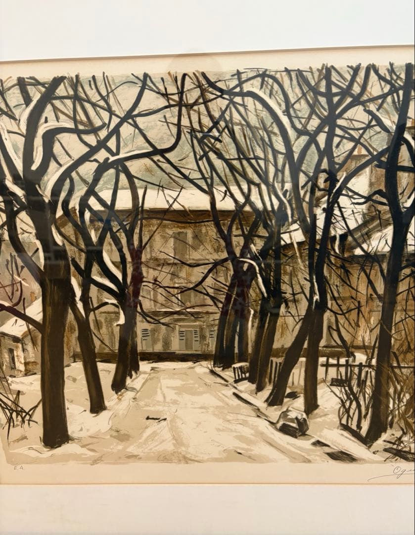 荻須高徳（おぎすたかのり）『雪景色』リトグラフ 自筆サイン